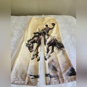 Western Rodeo Print Wide-Leg Pants